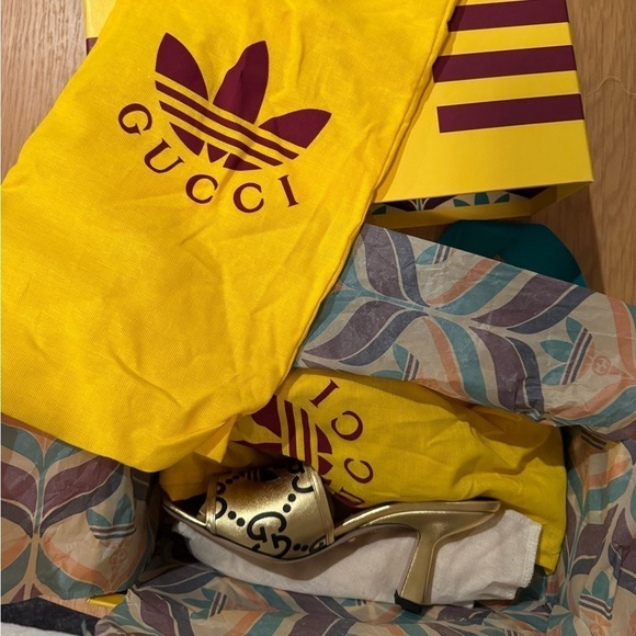 GUCCI X ADIDAS Nappa Silk Charlotte Monogram GG Trefoil Gold Size 37 NWT - Picture 7 of 7